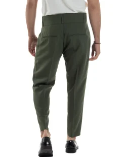 Pantaloni Uomo Vita Alta Con Pinces Classico Bustino Abbottonatura Allungata Casual Viscosa Estivo Verde GIOSAL-P6275A
