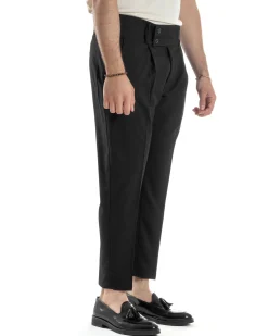 Pantaloni Uomo Vita Alta Con Pinces Classico Bustino Abbottonatura Allungata Casual Viscosa Estivo Nero GIOSAL-P6274A