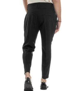 Pantaloni Uomo Vita Alta Con Pinces Classico Bustino Abbottonatura Allungata Casual Viscosa Estivo Nero GIOSAL-P6274A