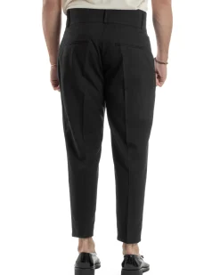 Pantaloni Uomo Vita Alta Con Pinces Classico Bustino Abbottonatura Allungata Casual Viscosa Estivo Nero GIOSAL-P6274A