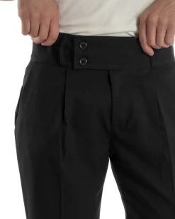 Pantaloni Uomo Vita Alta Con Pinces Classico Bustino Abbottonatura Allungata Casual Viscosa Estivo Nero GIOSAL-P6274A