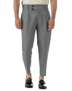 Pantaloni uomo vita alta con pinces classico bustino abbottonatura allungata casual viscosa estivo grigio GIOSAL-P6451A