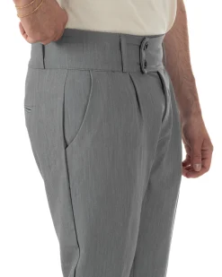 Pantaloni uomo vita alta con pinces classico bustino abbottonatura allungata casual viscosa estivo grigio GIOSAL-P6451A