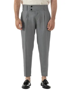 Pantaloni uomo vita alta con pinces classico bustino abbottonatura allungata casual viscosa estivo grigio GIOSAL-P6451A