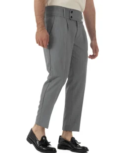 Pantaloni uomo vita alta con pinces classico bustino abbottonatura allungata casual viscosa estivo grigio GIOSAL-P6451A