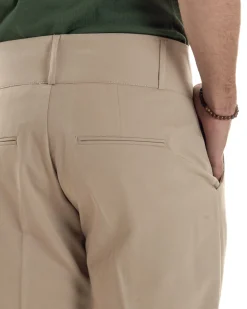 Pantaloni Uomo Vita Alta Con Pinces Classico Bustino Abbottonatura Allungata Casual Viscosa Estivo Beige GIOSAL-P6276A