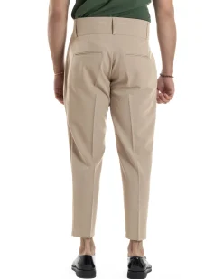 Pantaloni Uomo Vita Alta Con Pinces Classico Bustino Abbottonatura Allungata Casual Viscosa Estivo Beige GIOSAL-P6276A