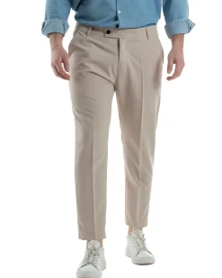 Pantaloni Viscosa Abbottonatura Allungata Basic Beige TCP1001A