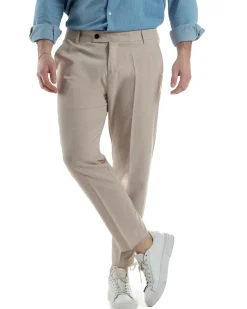 Pantaloni Viscosa Abbottonatura Allungata Basic Beige TCP1001A