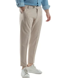 Pantaloni Viscosa Abbottonatura Allungata Basic Beige TCP1001A