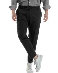 Pantaloni Viscosa Abbottonatura Allungata Basic Nero TCP1002A