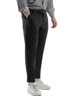 Pantaloni Viscosa Abbottonatura Allungata Basic Nero TCP1002A