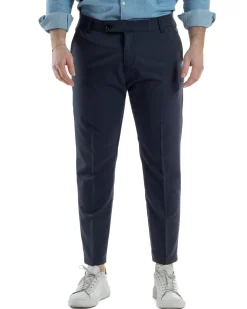 Pantaloni Viscosa Abbottonatura Allungata Basic Blu TCP1000A