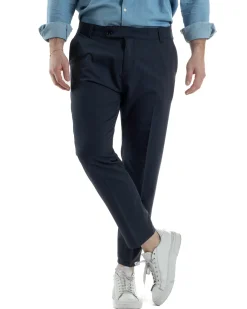 Pantaloni Viscosa Abbottonatura Allungata Basic Blu TCP1000A
