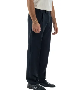 Pantaloni Viscosa Uomo Baggy Fondo Ampio Blu P5916A