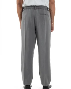 Pantaloni Viscosa Uomo Baggy Fondo Ampio Grigio P5914A