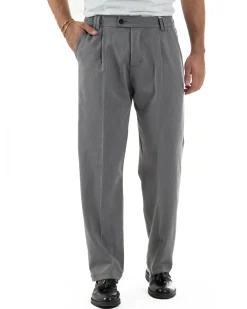 Pantaloni Viscosa Uomo Baggy Fondo Ampio Grigio P5914A