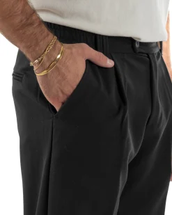 Pantaloni Viscosa Uomo Baggy Fondo Ampio Nero P5917A