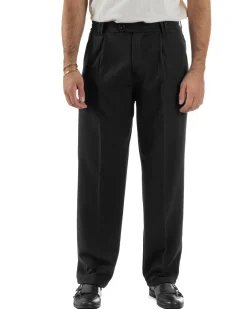 Pantaloni Viscosa Uomo Baggy Fondo Ampio Nero P5917A