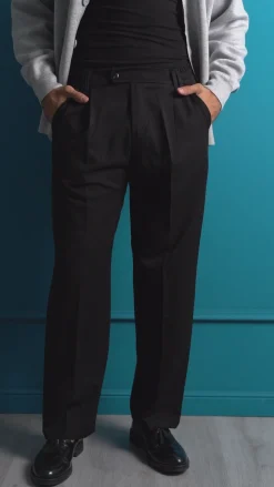 Pantaloni Viscosa Uomo Baggy Fondo Ampio Nero P5917A