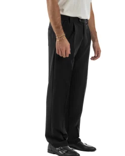 Pantaloni Viscosa Uomo Baggy Fondo Ampio Nero P5917A