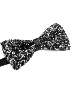 Papillon uomo unisex brillantinato cravattino elegante cerimonia nero argento GIOSAL-CP1169A