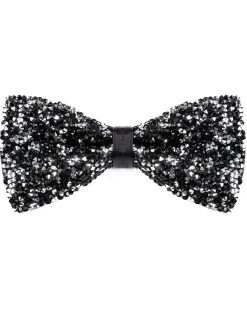 Papillon uomo unisex brillantinato cravattino elegante cerimonia nero argento GIOSAL-CP1169A
