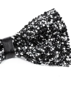 Papillon uomo unisex brillantinato cravattino elegante cerimonia nero argento GIOSAL-CP1169A