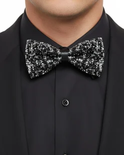 Papillon uomo unisex brillantinato cravattino elegante cerimonia nero argento GIOSAL-CP1169A