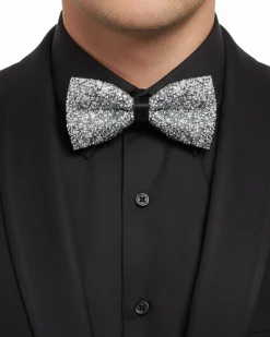 Papillon uomo unisex brillantinato cravattino elegante cerimonia argento GIOSAL-CP1168A