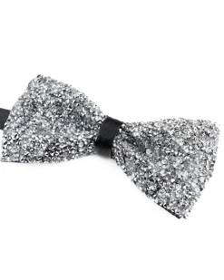Papillon uomo unisex brillantinato cravattino elegante cerimonia argento GIOSAL-CP1168A