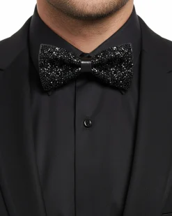 Papillon uomo unisex brillantinato cravattino elegante cerimonia nero GIOSAL-CP1167A