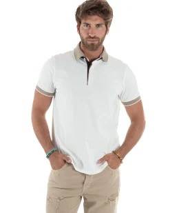 Polo Uomo Cotone Basic T-shirt Con Colletto Bianco TS3171A