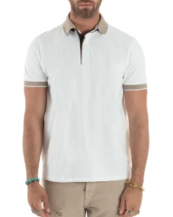 Polo Uomo Cotone Basic T-shirt Con Colletto Bianco TS3171A