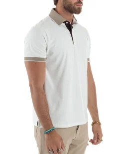 Polo Uomo Cotone Basic T-shirt Con Colletto Bianco TS3171A