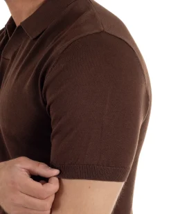 Polo uomo filo maglia basic colletto aperto sottogiacca marrone GIOSAL-TS3288A