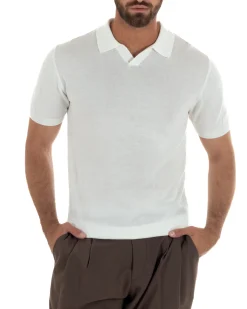Polo uomo filo maglia basic colletto aperto sottogiacca bianco GIOSAL-TS3287A