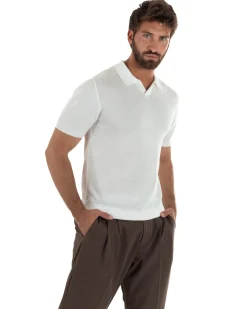 Polo uomo filo maglia basic colletto aperto sottogiacca bianco GIOSAL-TS3287A