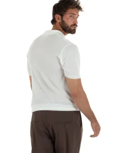 Polo uomo filo maglia basic colletto aperto sottogiacca bianco GIOSAL-TS3287A