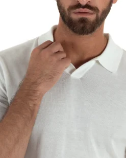 Polo uomo filo maglia basic colletto aperto sottogiacca bianco GIOSAL-TS3287A