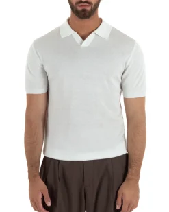 Polo uomo filo maglia basic colletto aperto sottogiacca bianco GIOSAL-TS3287A