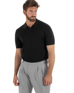 Polo uomo filo maglia basic colletto aperto sottogiacca nero GIOSAL-TS3286A