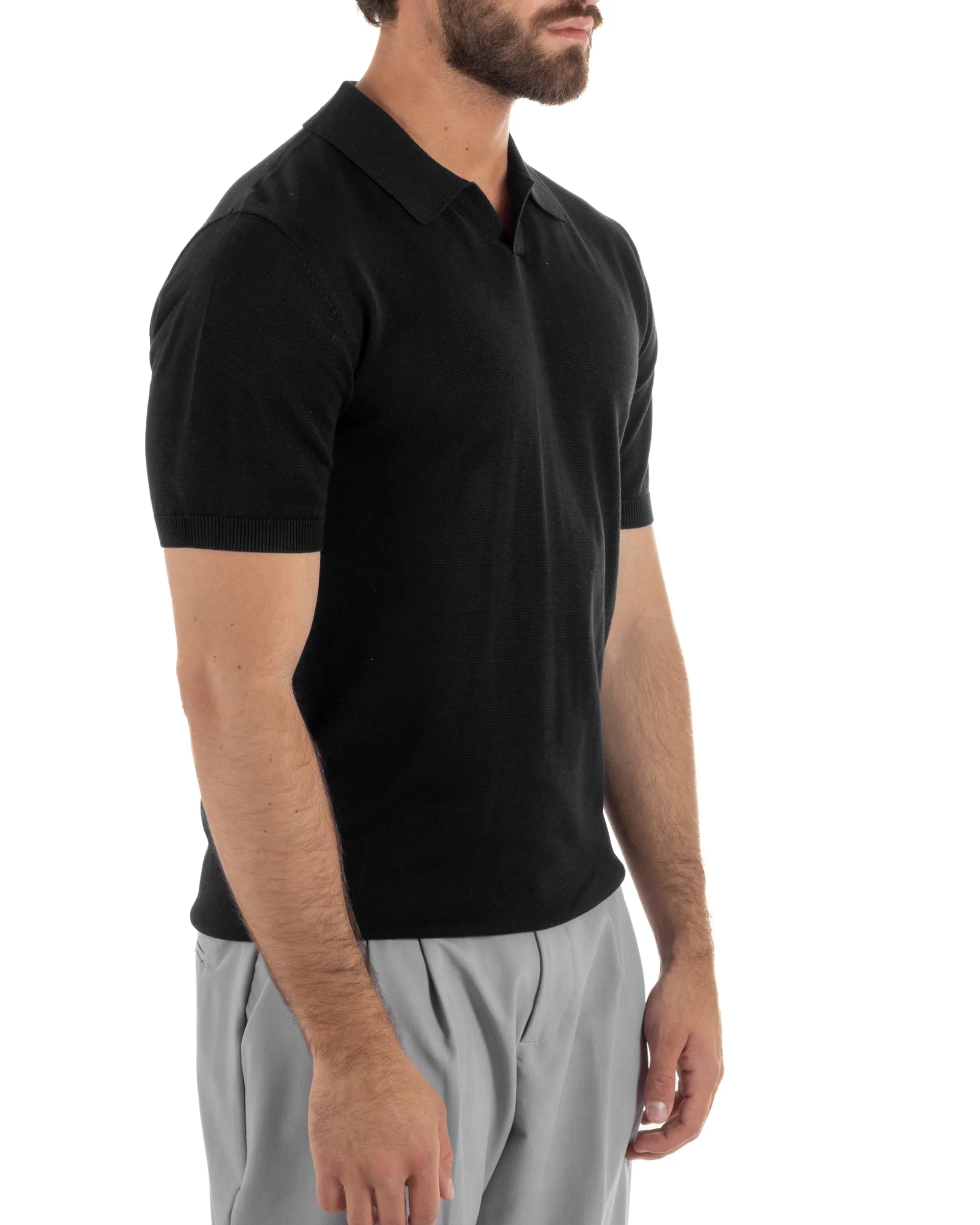 Polo uomo filo maglia basic colletto aperto sottogiacca nero GIOSAL-TS3286A