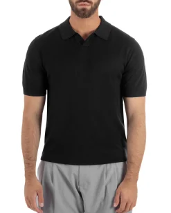 Polo uomo filo maglia basic colletto aperto sottogiacca nero GIOSAL-TS3286A