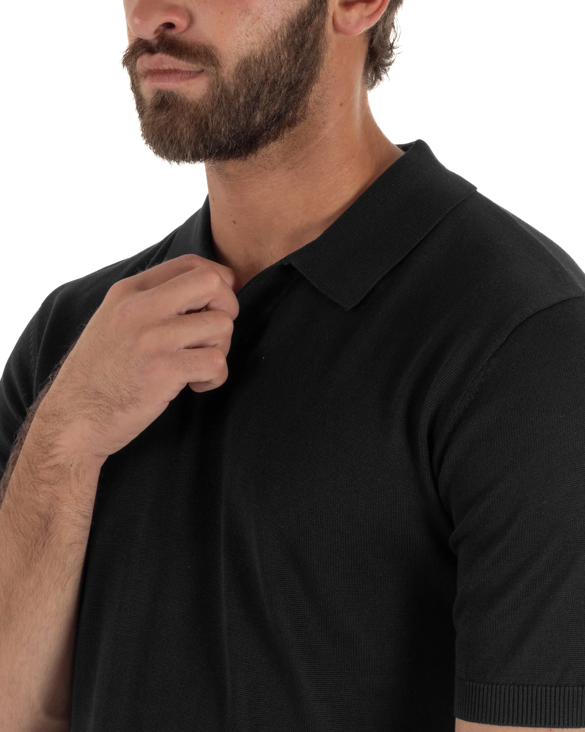 Polo uomo filo maglia basic colletto aperto sottogiacca nero GIOSAL-TS3286A