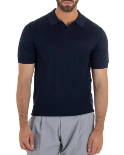 Polo uomo filo maglia basic colletto aperto sottogiacca blu GIOSAL-TS3285A