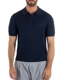 Polo uomo filo maglia basic colletto aperto sottogiacca blu GIOSAL-TS3285A