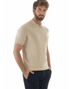 Polo uomo filo maglia colletto con zip t-shirt sottogiacca leggera beige GIOSAL-TS3208A