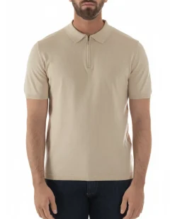 Polo uomo filo maglia colletto con zip t-shirt sottogiacca leggera beige GIOSAL-TS3208A