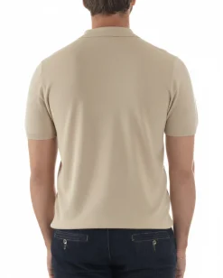 Polo uomo filo maglia colletto con zip t-shirt sottogiacca leggera beige GIOSAL-TS3208A